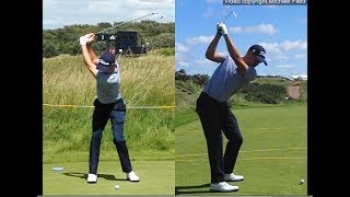 Justin Thomas golf swing  Long Iron faceon amp downtheline July 2017 [upl. by Neliac]